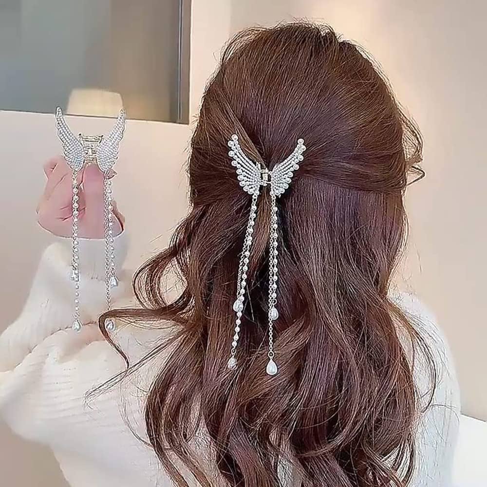 New Fashion Butterfly Pearl Tassel Hair Clip