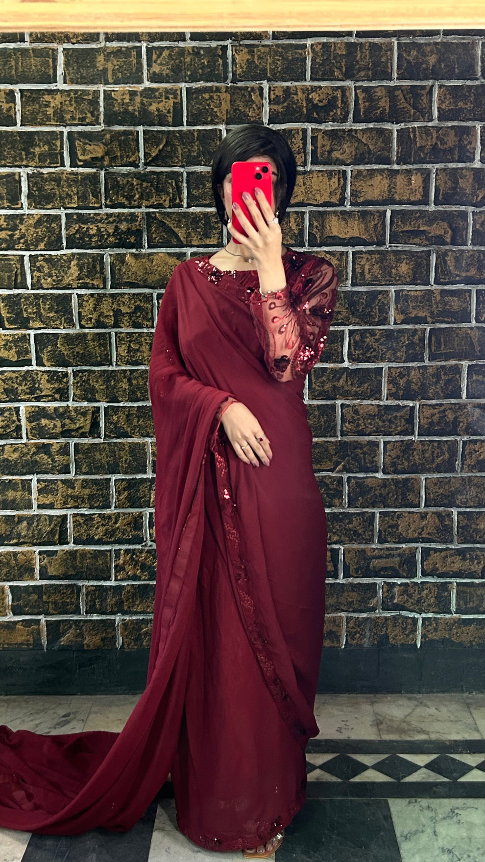 Embroided Chiffon Pallu Saree