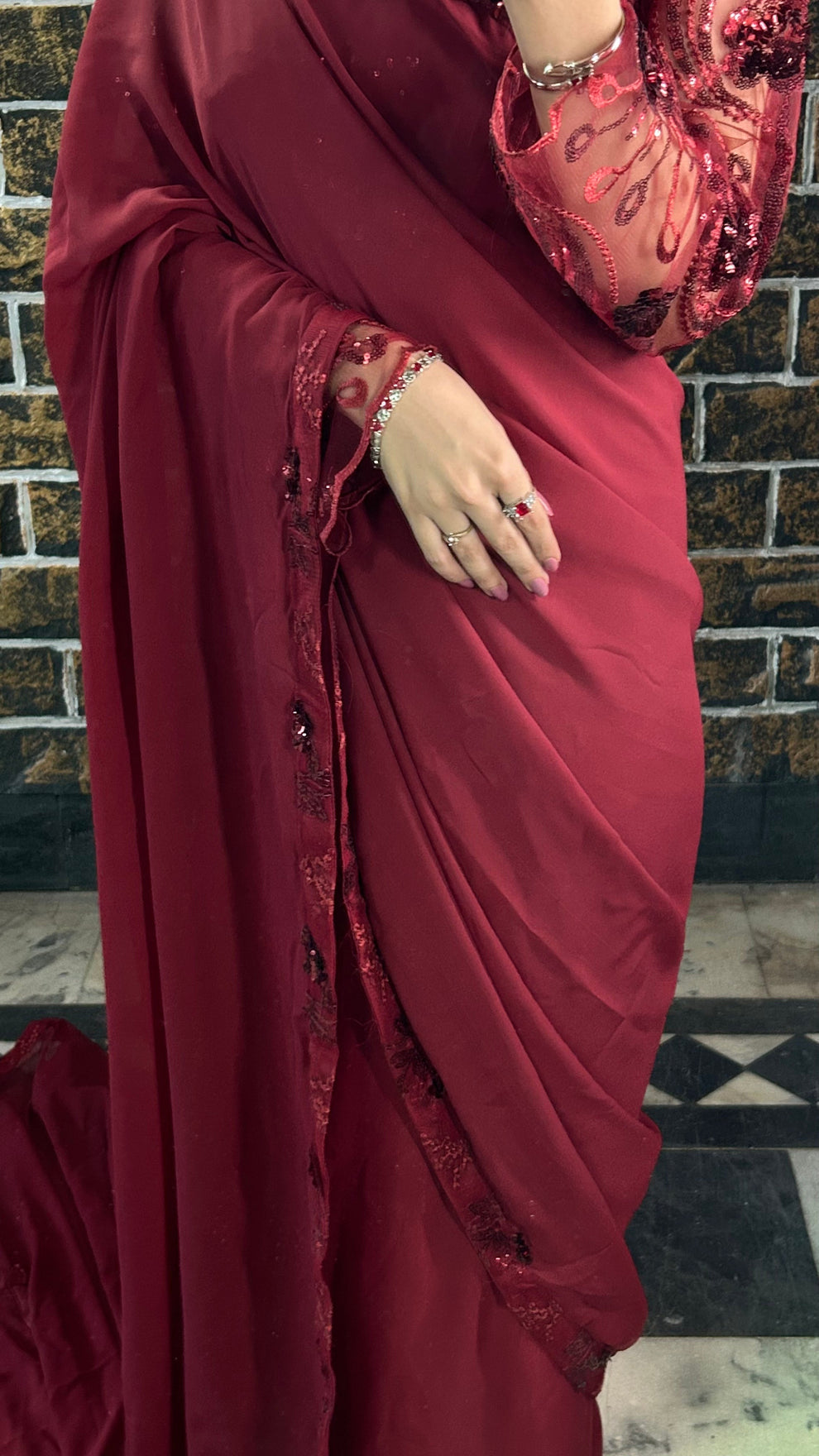 Embroided Chiffon Pallu Saree