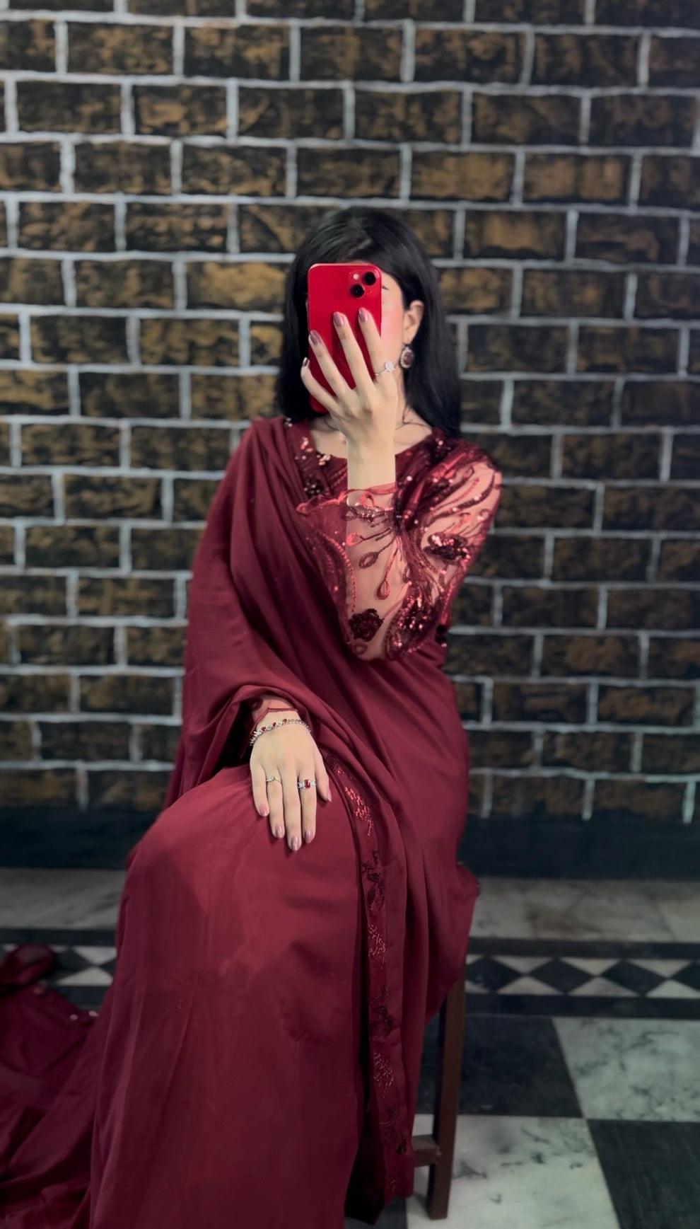 Embroided Chiffon Pallu Saree