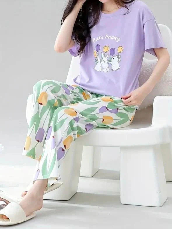 Lilac Bunny Printed PJ Set