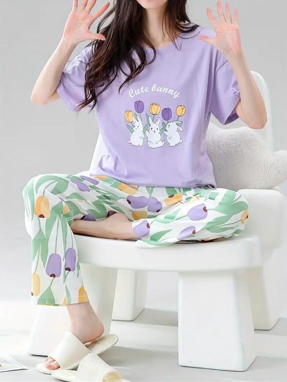 Lilac Bunny Printed PJ Set