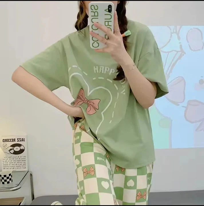 Olive Green Happy Day Printed PJ Set