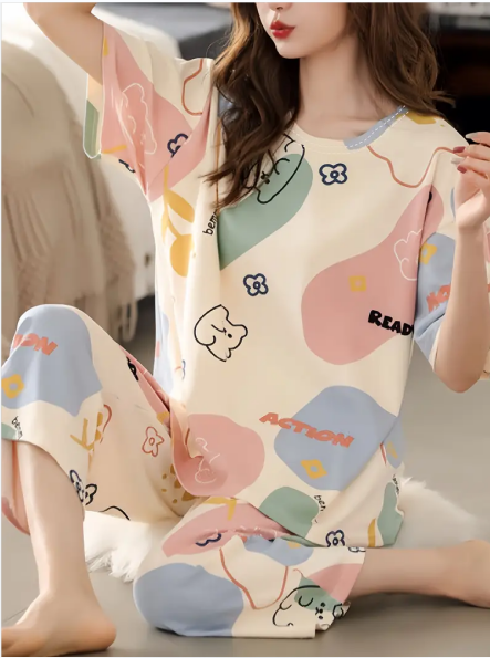 White with Multi Bear Pattern Printed PJ Set
