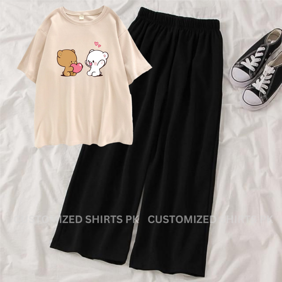 Casual Comfy T-Shirt & Wide-Leg Pants Set"