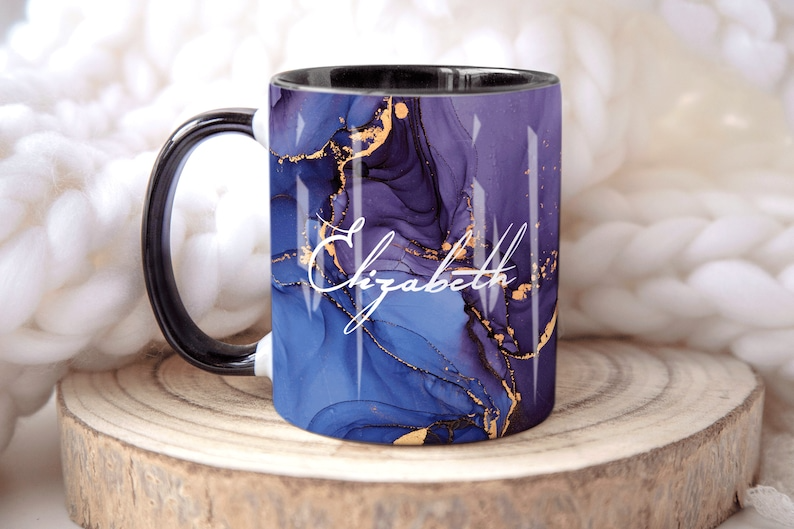 Blue Purple Marble Mug Customized Name