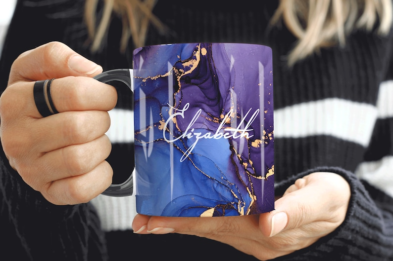 Blue Purple Marble Mug Customized Name