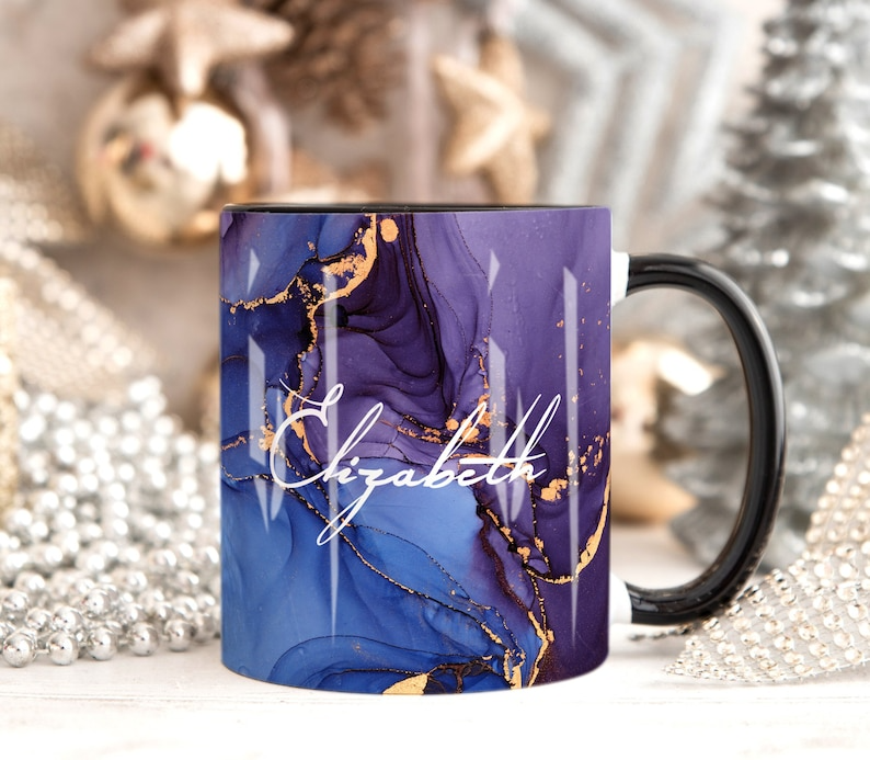 Blue Purple Marble Mug Customized Name