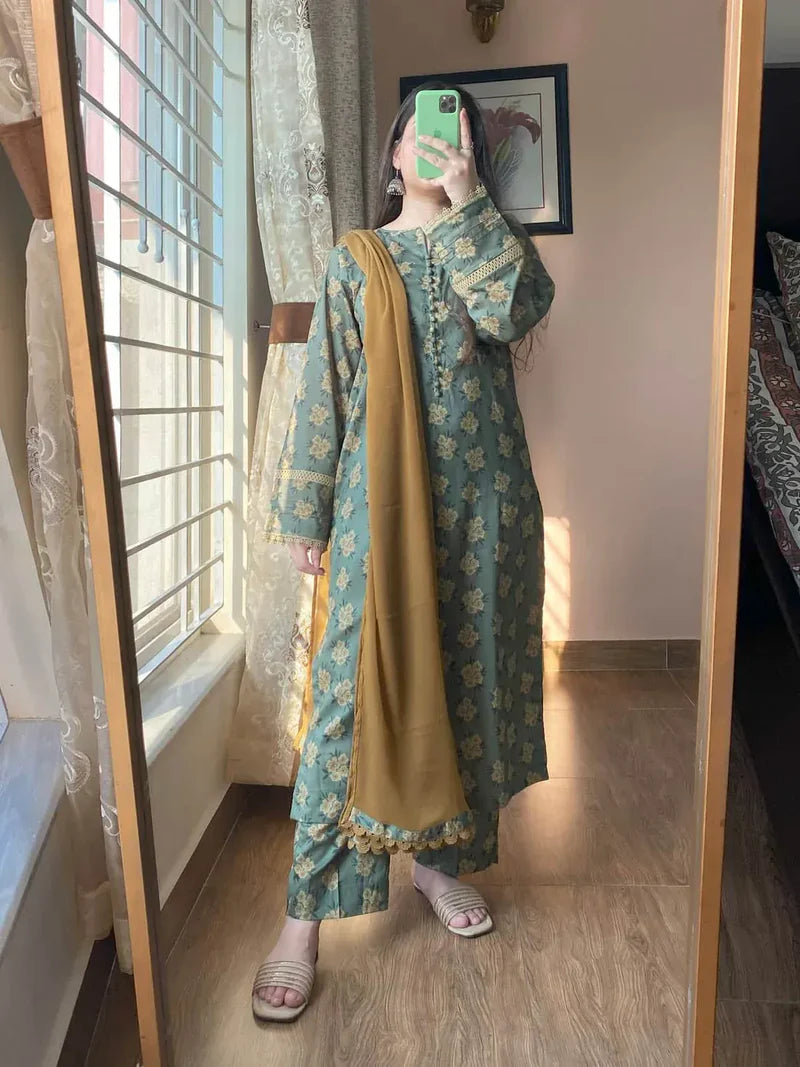 3PC LAWN PRINTED STITCHED SUIT