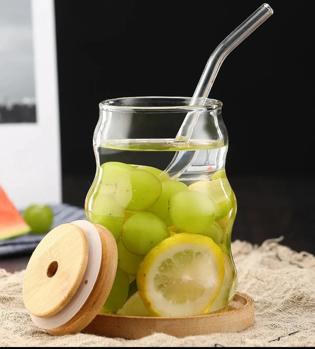 Transparent Coffee Mug Drinkware, Wooden & Plastic lid