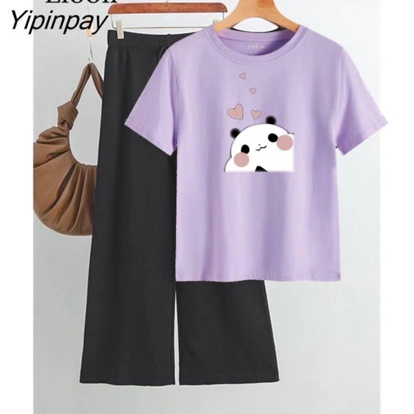 Casual Comfy T-Shirt & Wide-Leg Pants Set"