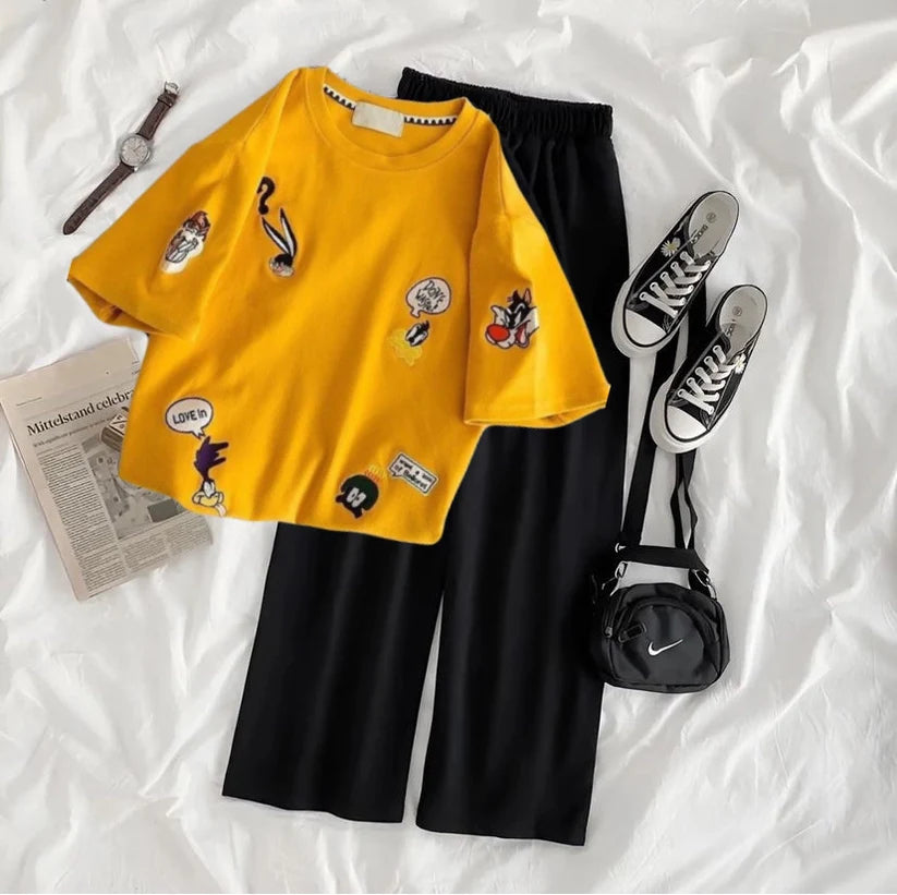Casual Comfy T-Shirt & Wide-Leg Pants Set"