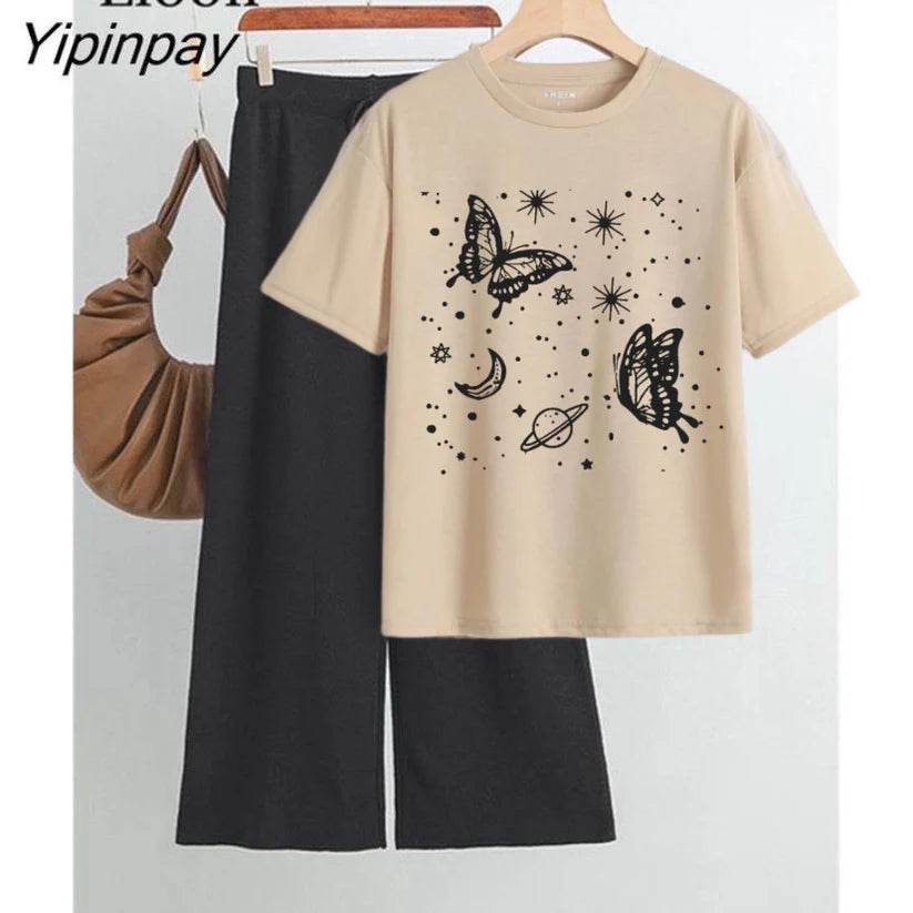 Casual Comfy T-Shirt & Wide-Leg Pants Set"