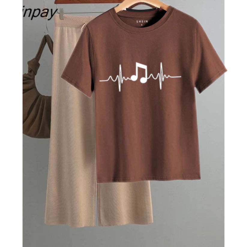 Casual Comfy T-Shirt & Wide-Leg Pants Set"