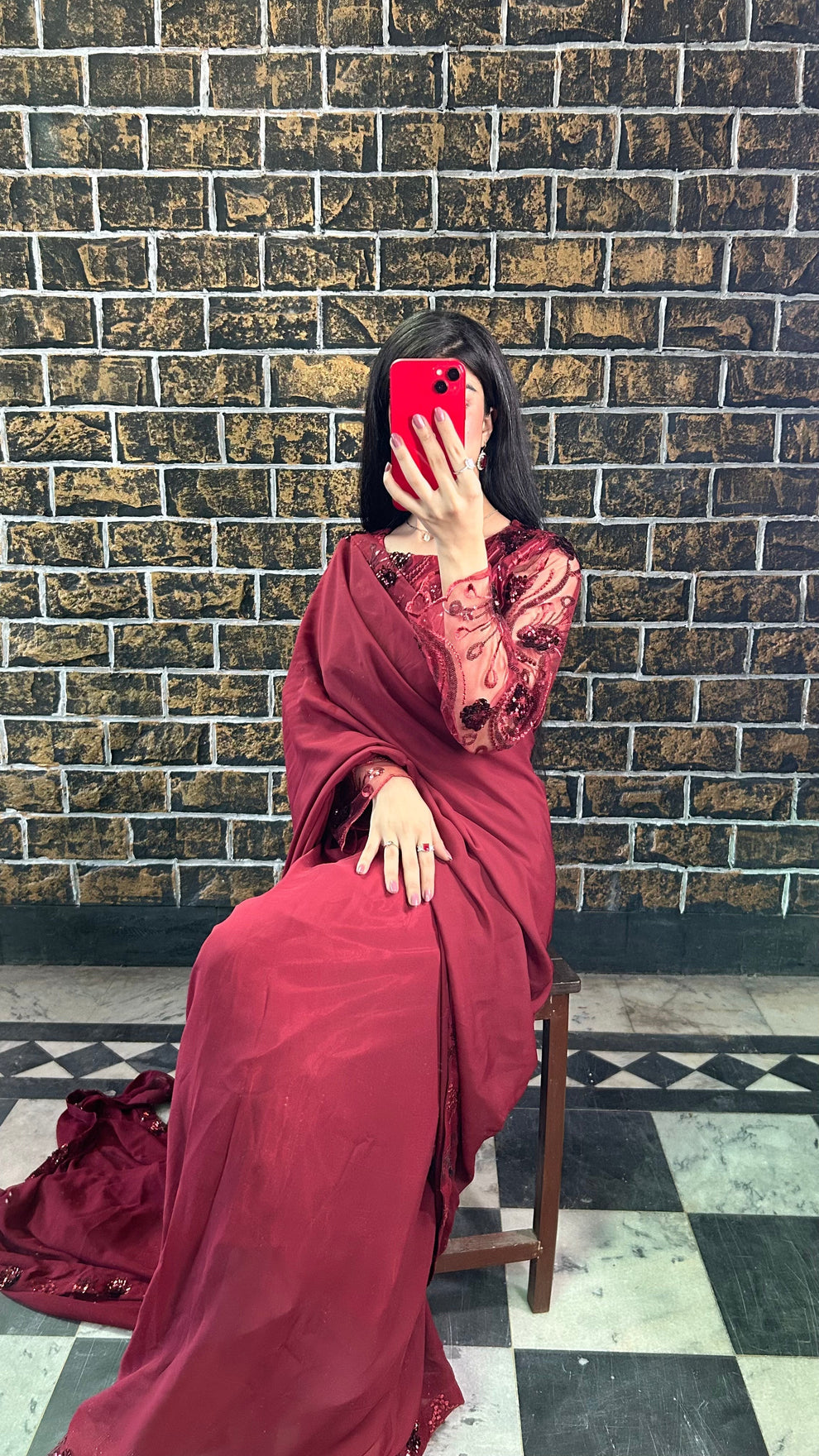 Embroided Chiffon Pallu Saree