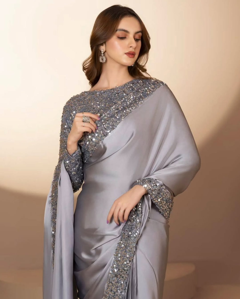 Stitched Moonlight Silk Saree