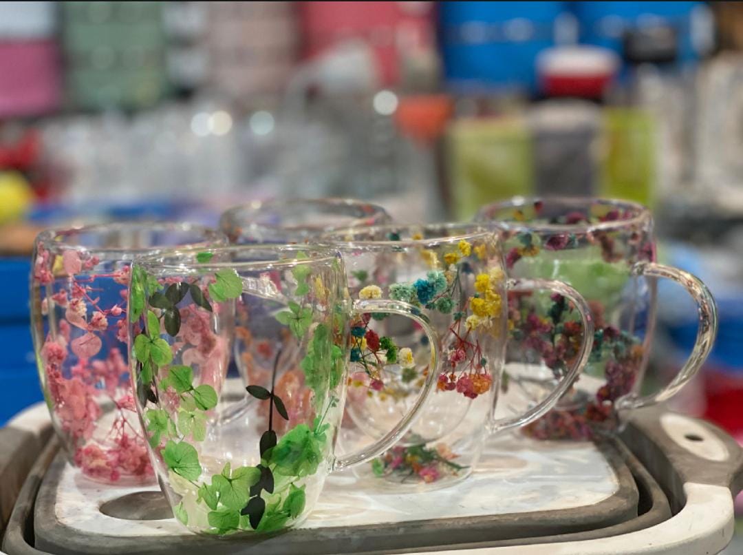 Double Wall Glass Floral Cup