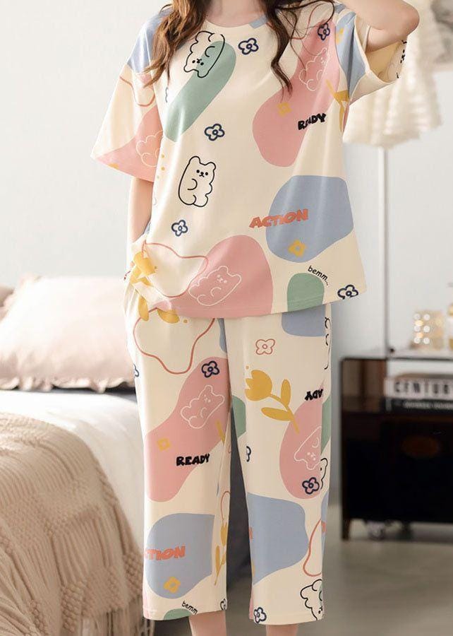 White with Multi Bear Pattern Printed PJ Set